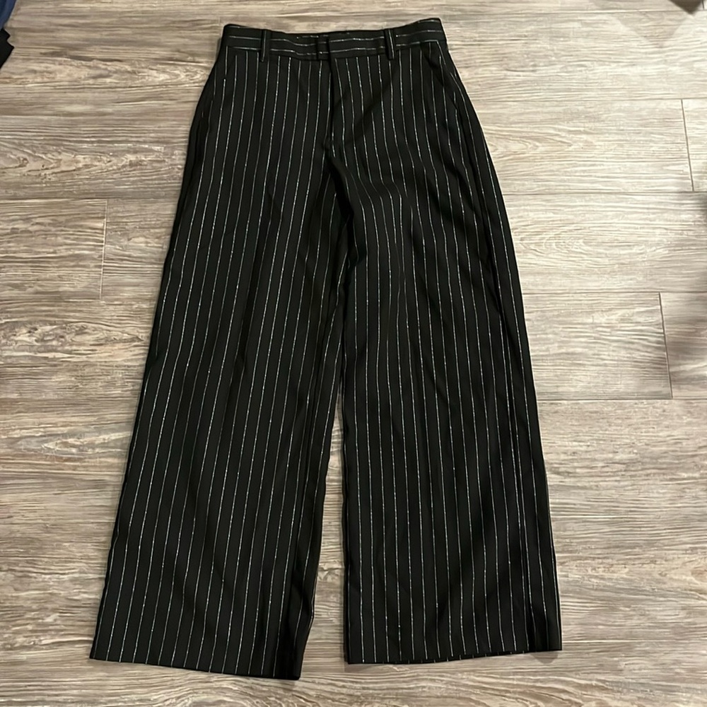 GAP Black Pinstripe Wide-Leg Trousers